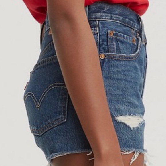 Levi’s 501 Vintage Distressed High Rise 24 / 00 Dk Blue Denim Jean Cutoff Shorts - Picture 4 of 8